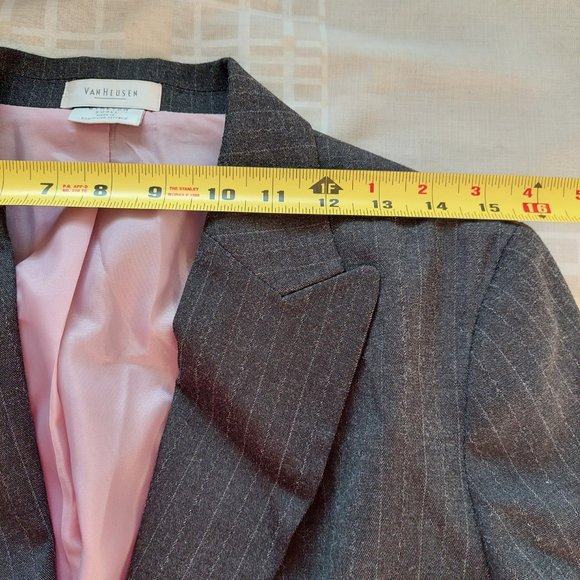 Van Heusen Gray Business PinStripe Stretchy Pants Blazer Suit Set, Sz S - Picture 5 of 12